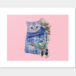 Blue Denim, lace - Costume Jewelry & Cute kitten Posters and Art